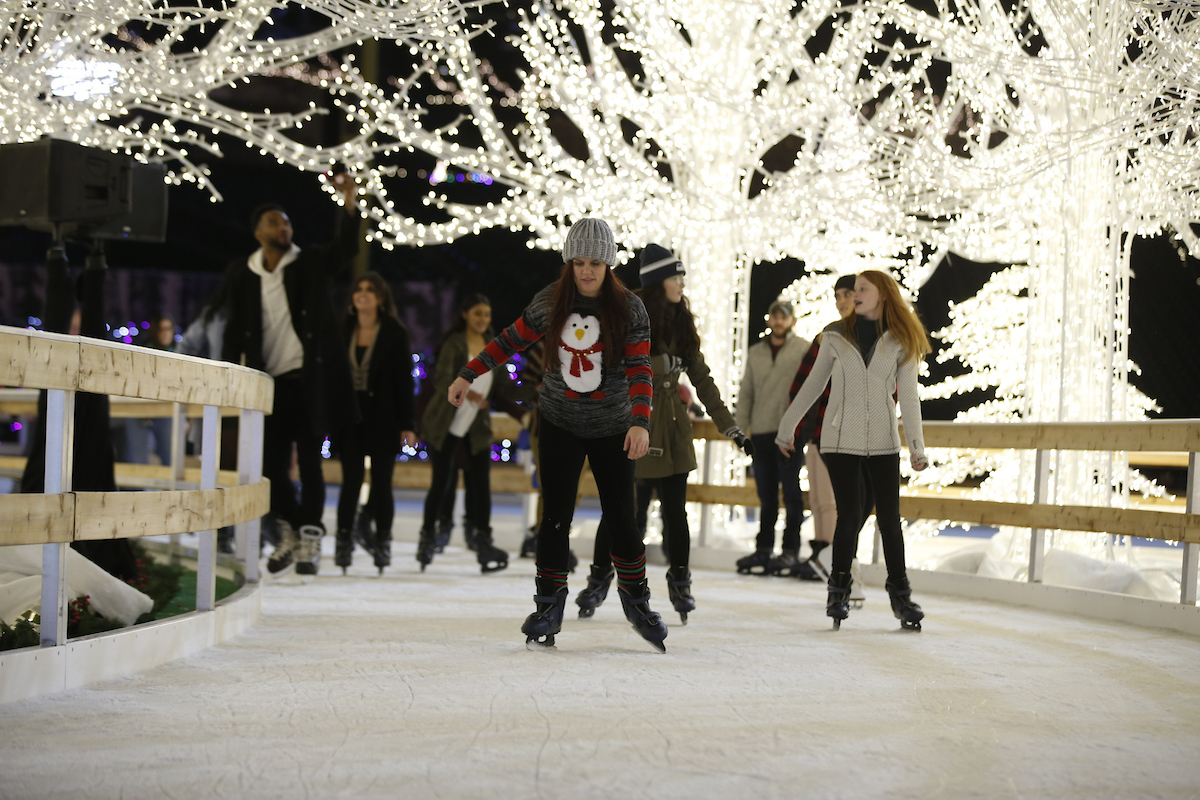 TMobile Park holiday lights ice skating